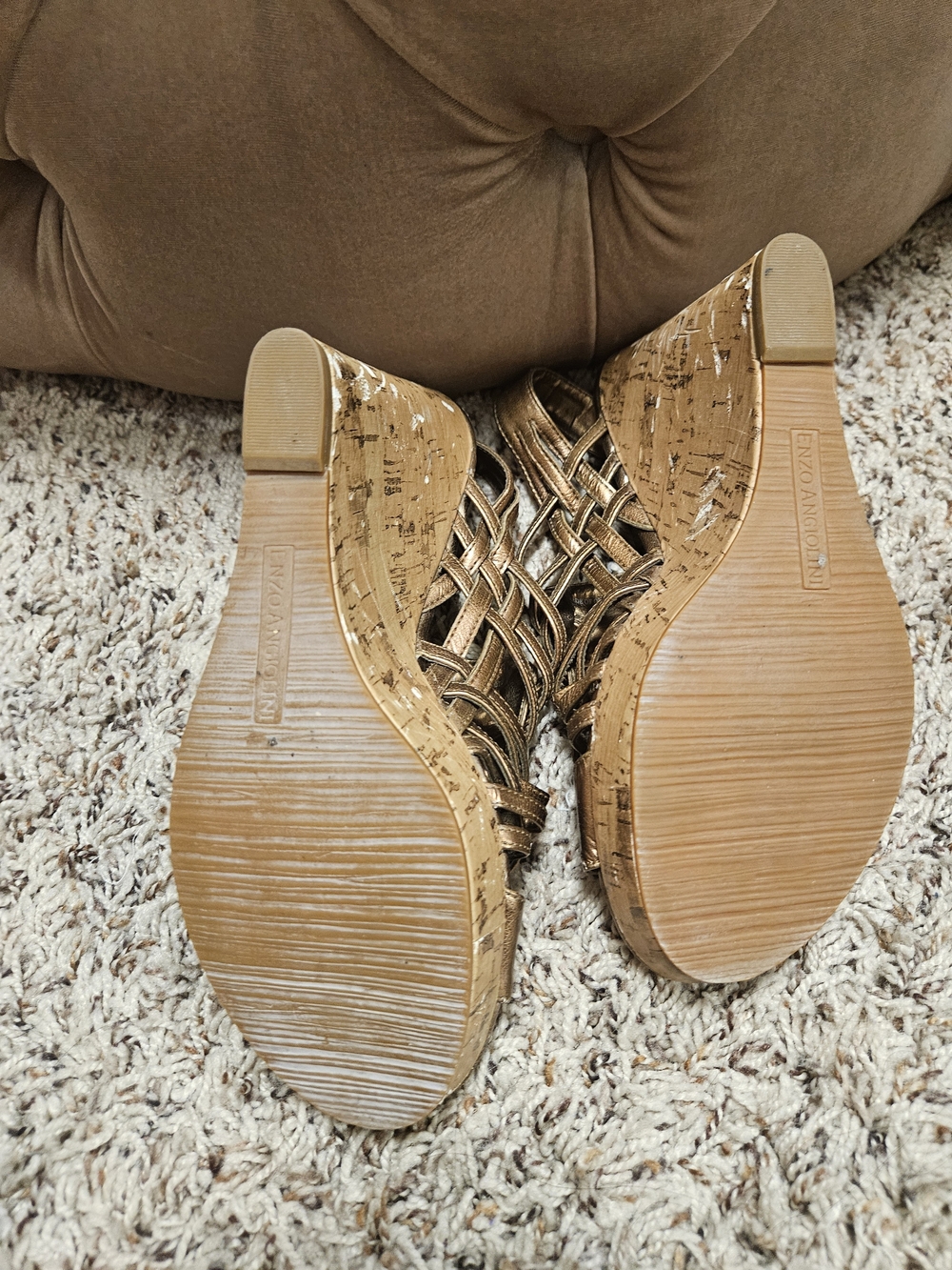 Bronze Woven Cork Wedge Sandals - Women - Picture 11 of 15